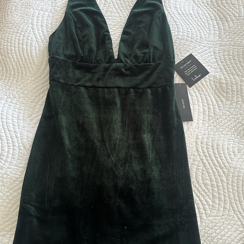 Lulu's Dark Green Velvet Dress